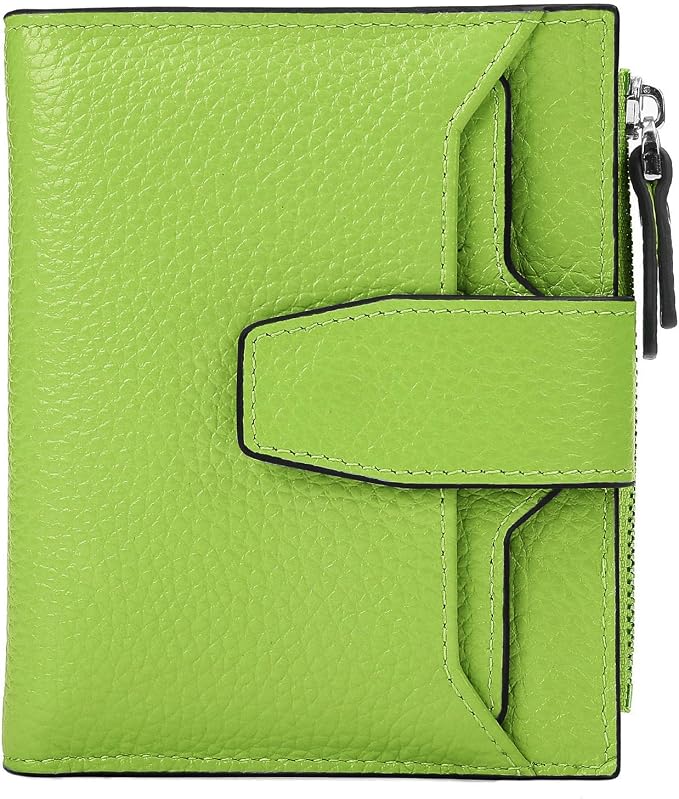 Women's RFID Blocking Leather Small Compact Bi-fold Zipper Pocket Wallet Card Case Purse with id Window by AINIMOER