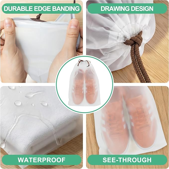 KLASIT Shoe Bags for Travel,15.7 x 11.8 inches,5pack | Large Waterproof Portable Drawstring Clear Shoe Bags,Travel Essentials for Men and Women - Image 5