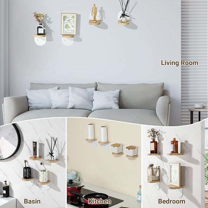 SAYAYO Small Floating Shelves for Wall Storage, 4 x 4 Inch Mini Shelf | Wall Shelves for Bedroom Decor, Display Wood Shelf Organizer with White Base for Living Room, Office, Balcony, 4 PCS - Image 7