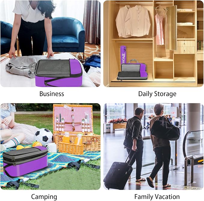 BAGAIL 4 Set/6 Set/8 Set Compression Packing Cubes Travel Accessories Expandable Packing Organizers(Purple HalfMesh 6 Set) - Image 6