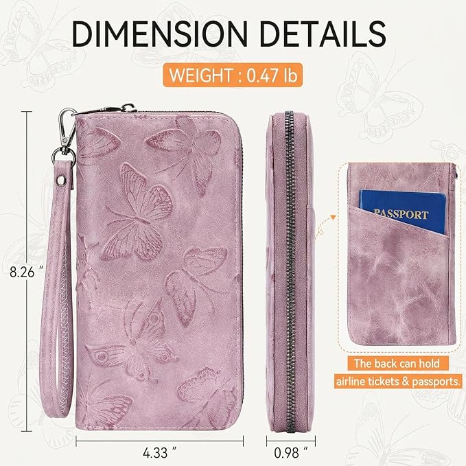 BELTANA Womens Wallet RFID Wallet Women with Passport Holder Butterfly Vegan Leather Multi Card Slots Wallets Large Capacity Wristlet Travel Purse for Women (Purple) - Image 3