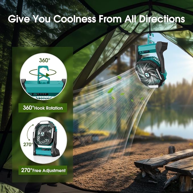 Portable Rechargeable Fan, 20000mAh Cordless Battery Powered Camping Fans | Green - Image 4