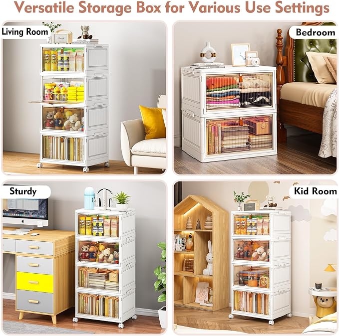 CTSNSLH 4 Tier Plastic Storage Bins with Lid 32QT - Stackable Storage Bins | Organizers and Storage with Wheels, Plastic Storage Cabinet Organization and Storage for Living Room,Office,Dorm - Image 4