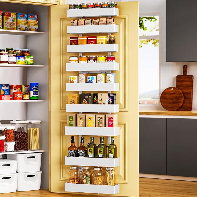 Moforoco White 9-Tier Over The Door Pantry Organizer, Pantry Organization And Storage, Metal Hanging Spice Rack Shelves Door by MOFOROCO