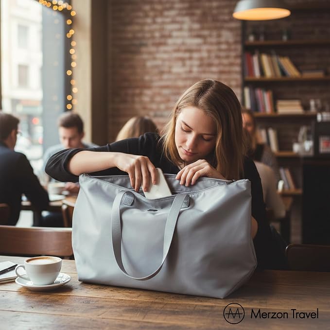 Bobbi Tote | 48L | TOTE-257 Silver | Foldable/Packable Carry-On Personal Item, Trolley Sleeve, Sturdy Water-Resistant Nylon, Fits Under Airline Seat, TSA Friendly - Image 8