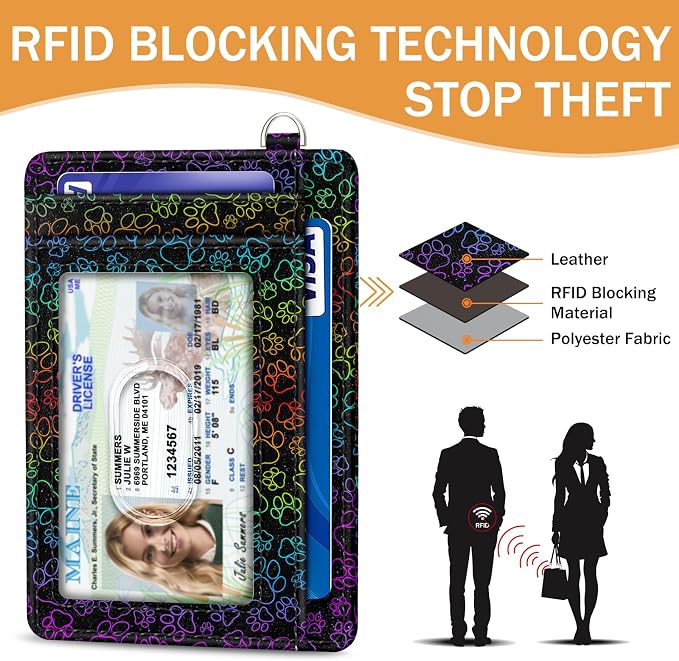 Yonlevres Dog Paw Credit Card Holder Slim RFID Wallet Women Wristlet Small | Front Pocket, Handy, RFID Blocking, Woman Girls Ladies Gifts, D-ring for Keychain,Thin Mini Card Case, ID Window, PU Leather - Image 5