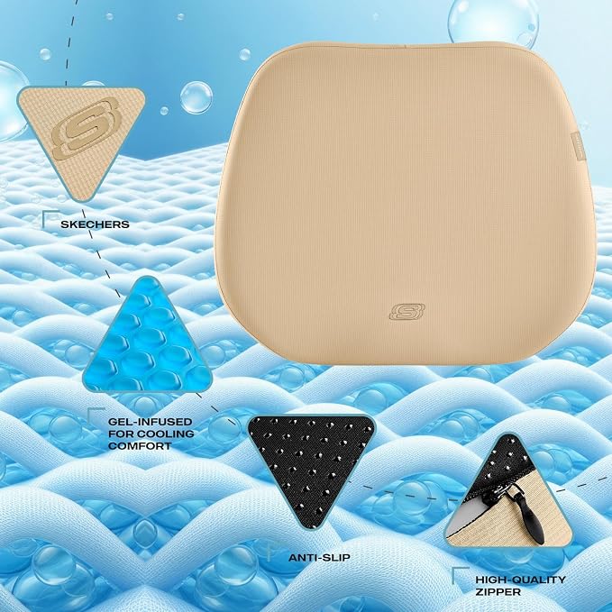 Skechers Seat Cushion Premium Gel & Memory Foam-Office Chair Cushion for Tailbone Pain Relief,Butt Pillow for Office Chair,Car seat Cushion,Long Sitting Office Workers,and Car Drivers,Beige - Image 3