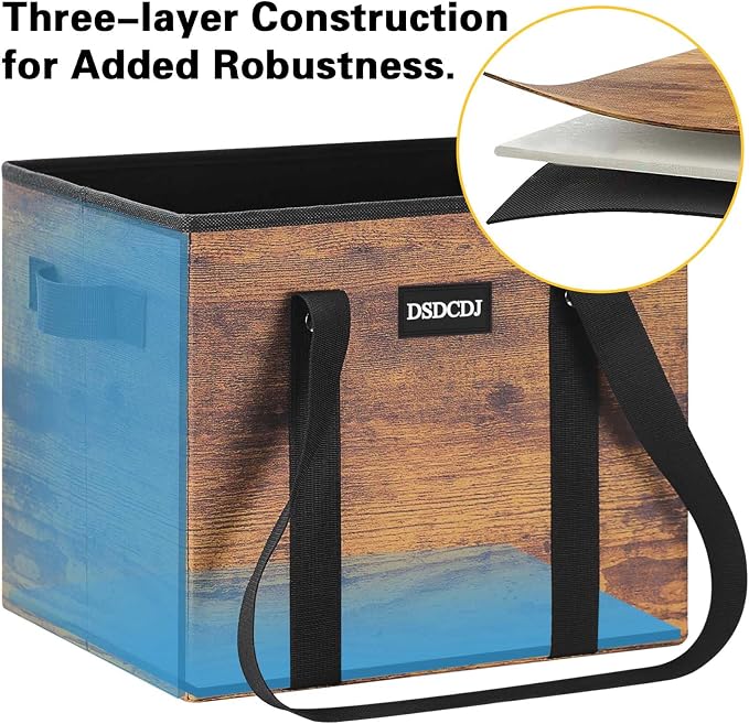 Reusable Grocery Bags - Heavy Duty Reusable Shopping Bags with Hard Bottom & Long Handles, Foldable Large Utility Tote Bag with Box Shape to Stand Up - for Kitchen, Picnic, 3 Pack, Rustic Brown - Image 4