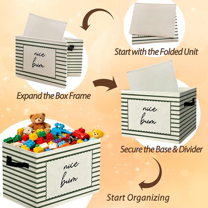 Cottage Core Funny Bathroom Storage Bins Box with Handles Organizer Basket | playful cheeky foldable basket for organizing, boho striped collapsible toys clothes for washroom toddler bedroom, 10x14 in - Image 6