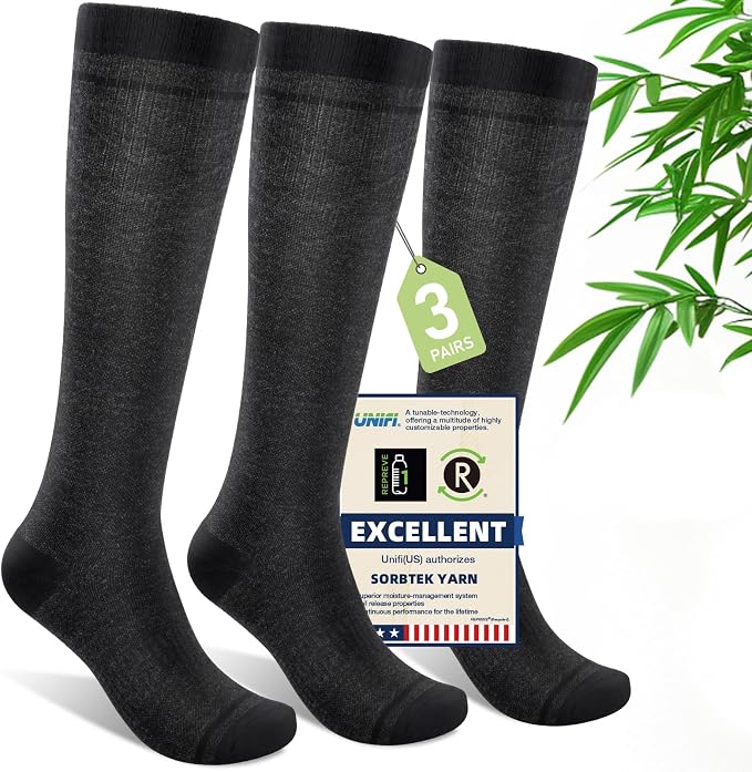 Compression Socks Women & Men, 15-20 mmHg Bamboo Viscose Knee High Soft Support for Flying Travel Daily by Unknown