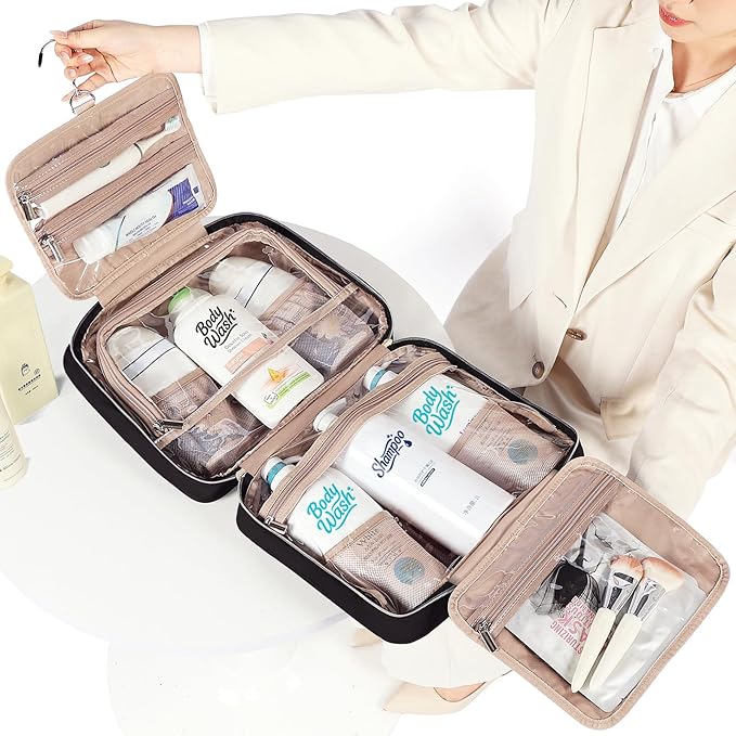 NISHEL Travel Toiletry Bag for women, Portable Hanging Organizer for Family-Sized Shampoo, Conditioner, Brushes Set, Makeup Accessories, Extra Large Size, Black | for FamilySized Shampoo, Conditioner, Brushes Set, makeup Accessories, Extra Large Size, ... - Image 2