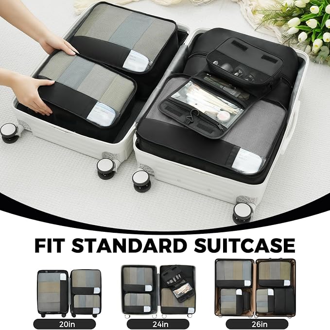 BAGAIL 9 Set Packing Cubes with Packing List Luggage Packing Organizers for Travel Accessories (Black) - Image 8