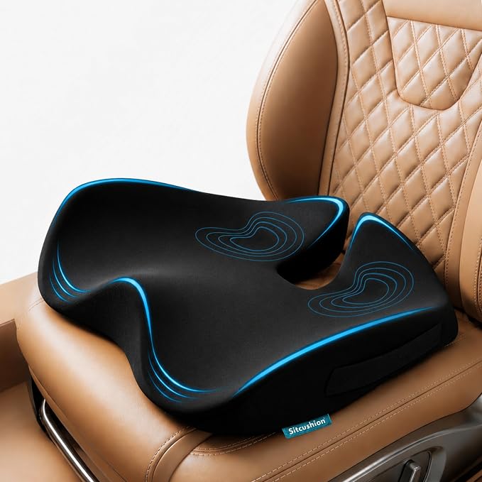 Car Seat Cushion for Driving, Sciatica Pain Relief Car Pillow and Seat Pad | Extra Large Driver Seat Cushion Offers Broad Car-Seat Coverage to Ease Hip and Tailbone Pressure During Long Drives (Black) by Sitcushion