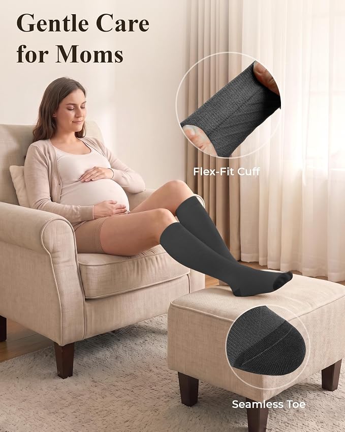 Compression Socks for Women 15-20 mmHg, Viscose from Bamboo, 3-Pair Knee High for Flying, Work & All-Day Comfort - Image 4