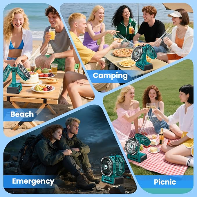 Dual Head Portable Rechargeable Fan 20000mAh Battery Powered Fan Camping Cordless with 360° Air Delivery, LED Lantern & Remote, Auto Oscillation, Battery Operated for Tent Office Travel Picnic Jobsite - Image 7