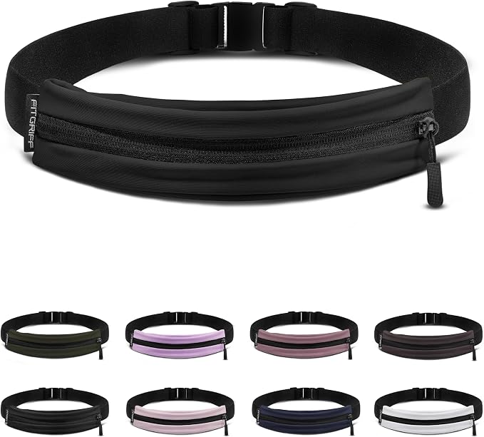 Fitgriff® Running Belt V2 for Men & Women - Slim Fanny Pack, Phone Holder for Jogging, (Fits All Cell Phones) - Money Belt, Runners Waist Pouch (Black, One Size (Waist 24.4 – 43.3 inches)) by FITGRIFF