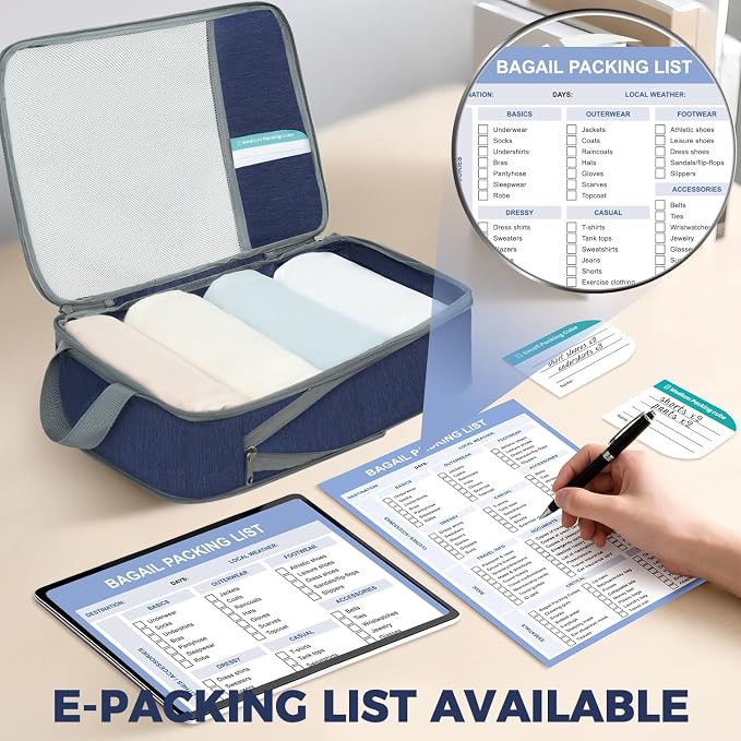 BAGAIL Lightweight Compression Packing Cubes for Travel, 6 Set, Navy | Salis Nylon Fabric,Anti-Tearing,Save Space,SBS Zippers,Packing List,PVC Tag Pocket,Custom Labels,Visible Mesh,Portable Handel - Image 2
