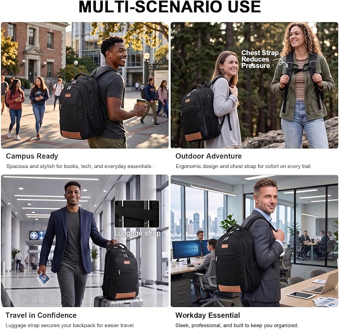 Business Laptop Backpack 17.3 Inch, Water Resistant Travel Computer Bag with Luggage Strap, Anti-Theft Work Backpack for Women & Men, Airline Approved Carry-On for Office College & Commute - Image 7