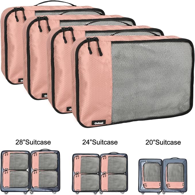 Packing Cubes for Travel Essentials,4 Set Packing Cubes for Suitcases,Lightweight Mesh Luggage Organizer Bag,Meat pink - Image 4
