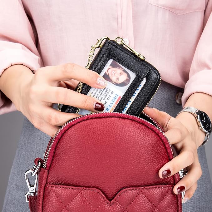 imeetu RFID Credit Card Holder, Small Card Wallet Women, Leather Card Case | Genuine Leather Women's Card & id Cases, Change Coin Purse with Zipper Keychain id Window, 20 Colors & 3 Styles, Daily, Gifts - Image 7