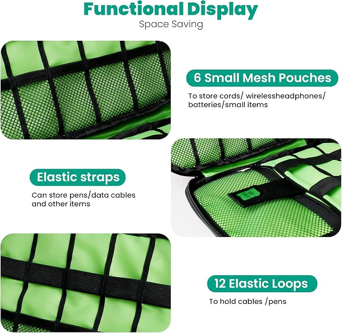 Cord Organizer Travel, Electronics Organizer Tech Pouch - Portable Cable Organizer Bag for Cords, Charger, Phone, SD Card, Power Bank for Travel & Daily Use -Black Green - Image 3