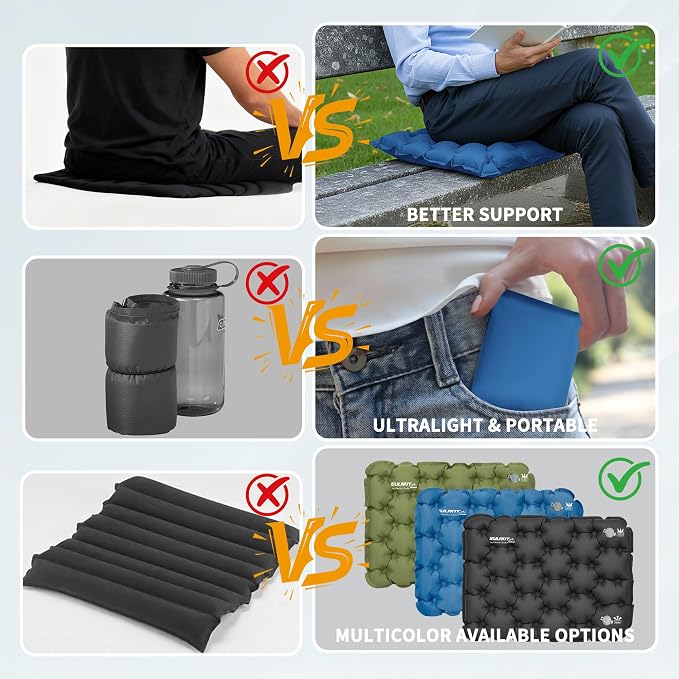 EULANT Lightweight Inflatable Seat Cushion,Compact Travel Cushion Pad | Stadium Seat Pad Camping Travel Air Seat Cushion for Airplane Hiking Bleachers Office Home Sports Events - Image 6