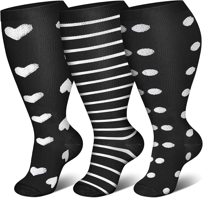 Genovega 3 Packs Wide Calf Compression Socks for Women Men Knee Hight S/M-4XL for Gifts by genovega