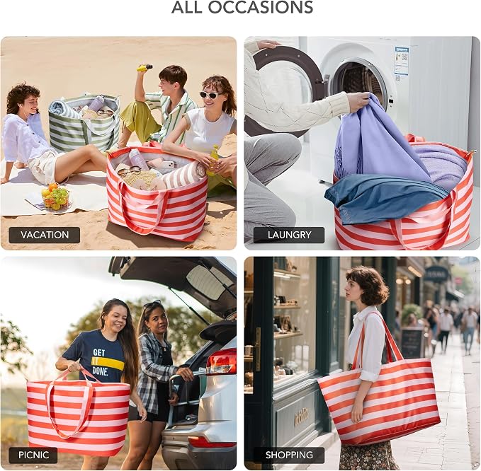KALIDI 60L Extra Large Beach Tote Oversized Bag Zipper Utility Weekender | Anti Splash Huge Foldable Lightweight Duffle Carrier for Vacation Travel Shopping Reusable Grocery Organize - Image 4