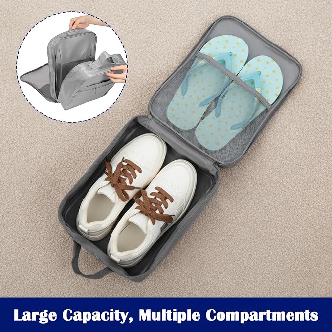 3-Pack Travel Shoe Bags for Packing in Suitcase - Shoe Travel Bag Organizer with Handle, Multi-Layer Compartments Holds 3 Pairs of Shoes, Portable Storage for Men & Women (Beige/Gray/Black) - Image 6