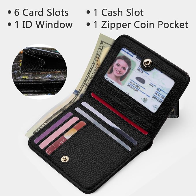 Gostwo Small Wallet for Women, Slim Bifold Credit Card Holder, Compact RFID Blocking Cash Wallet, Billfolds Thin Leather Zipper Pocket, Mini Wallet Gift for Ladies Teen Girls Travel with ID Window - Image 3