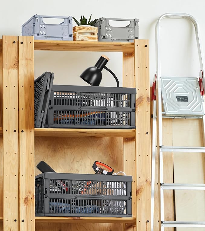 HUUSMOT 2-Pack Collapsible Plastic Storage Baskets, Dark Grey, 19"x13"x9" | Pastel, Space-Saving, Collapsible Plastic Bins, Cute Mini Storage Crates, for Classroom, Kitchen, Office, Bedroom - Image 5