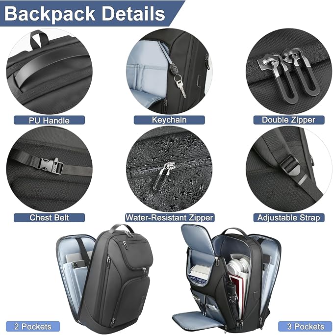 hk Business Smart Backpack for Men Anti-Theft for 17.3 Inch Laptop | with USB Charging Port Water-Resistant Large Durable Compact 30L for Travel College Work - Image 5