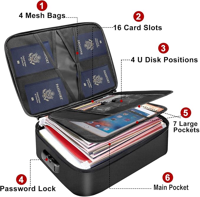 DocSafe Document Bag with Lock, Fireproof 3-Layer File Storage Box, Black | Water-Resistant Zipper, Document Safe Portable Travel Home Office Organizer Bag for Laptop,Files,Certificates, Gifts for Him - Image 2
