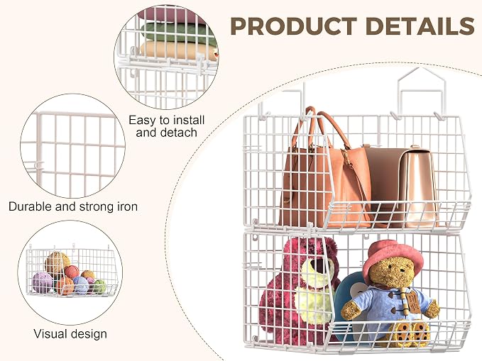 4" Extra Deeper Foldable Hanging Closet Organizer, Small Wire Cabinet Shelves and Storage with 5 S Hooks,4 Tier Metal Basket Bins for Clothes Sweaters Handbags, Wardrobe for Kitchen Laundry Room，White - Image 10