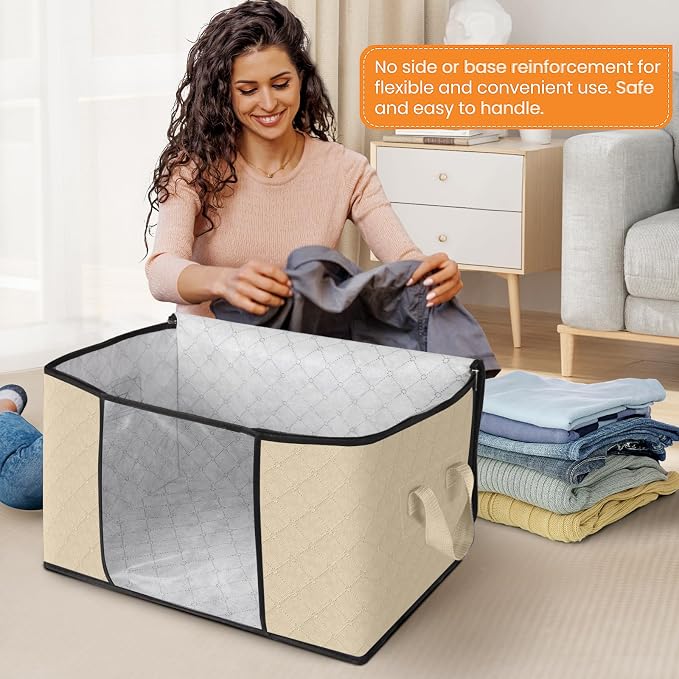 3 Pack Storage Bags for Clothes Blanket Storage Bins with Lids | Foldable Closet Organizers with Zippers,Window and Handles,Fabric Storage Bins for Sweater,Comforter,Bedding,Dorm essentials - Image 3