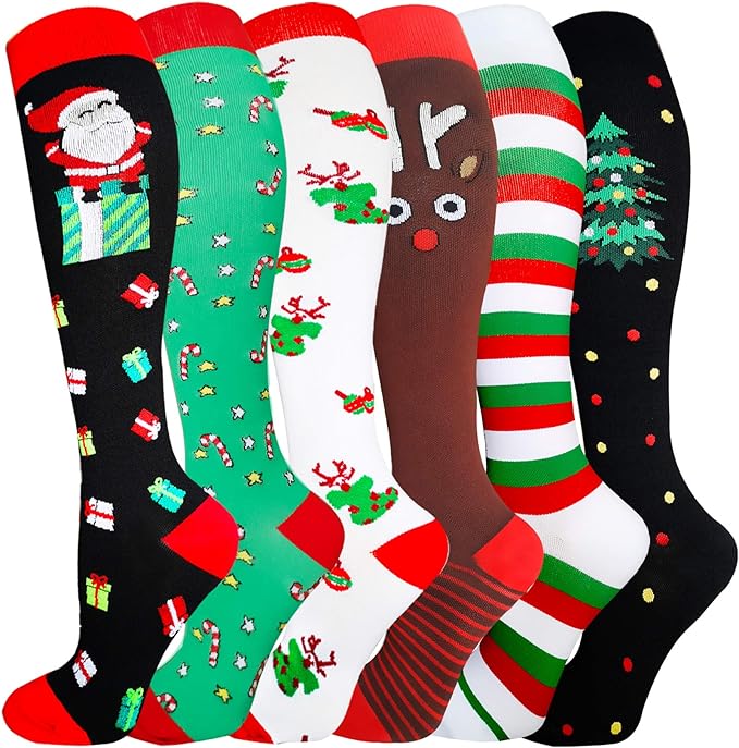 5/6 Pairs Graduated Compression Socks for Women&Men 20-30mmhg Knee High Socks Travel Hiking Running Stocking by HiClasmix