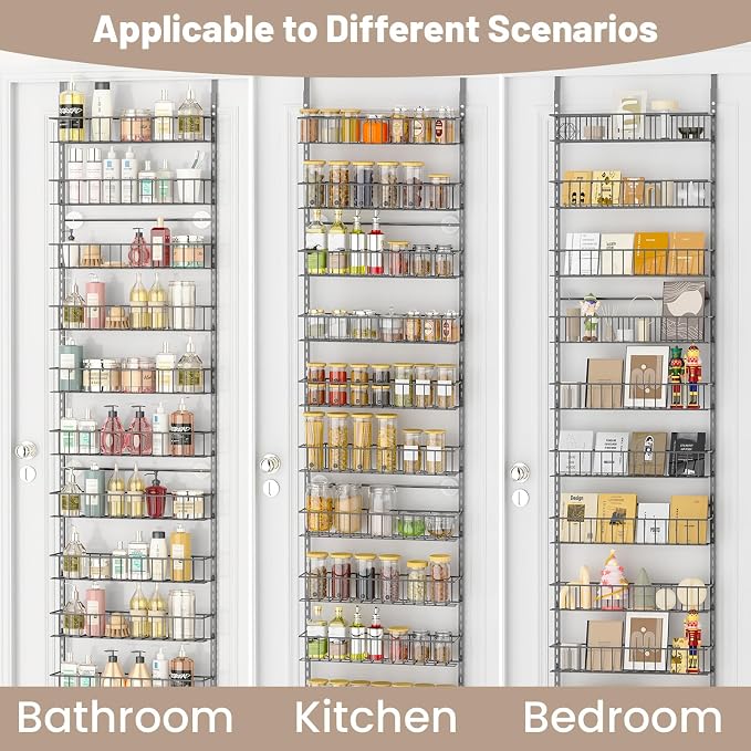 ElegantArray 9-Tier Pantry Door Organizer, Light Gray | Over The Door Pantry Organizer Rack and Storage, Hanging Spice Rack Shelves Door, Home Office Laundry Room Bathroom & Kitchen - Image 6