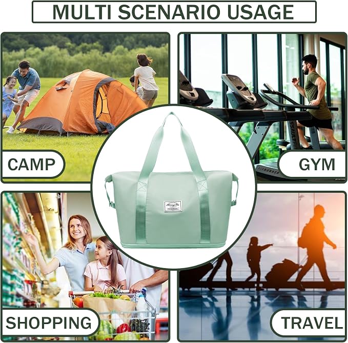 INVODA Travel Duffel Bag For Women and Men Waterproof Expandable Weekender Overnight Carry On Tote Bag Dry Wet Separation Swim Sports Gym Bag (Green) - Image 9