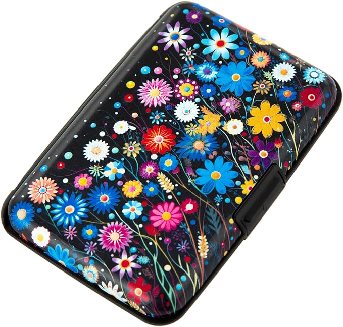 Credit Card Holder for Women Men RFID Blocking Wallet Small Business Metal Slim Mini Aluminum Hard Case (Colorful Flowers) by Kaabao