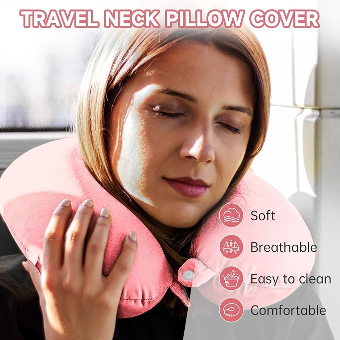 2 Packs Travel Neck Pillow Cover, Reusable U Shaped Washable Cover (Pink) - Image 6
