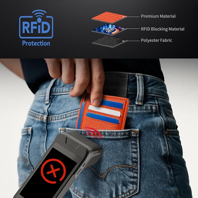 Mayski Slim Wallet, Credit Card Holder for Women, Minimalist Front Pocket RFID Blocking Card Cases, Small Wallet Women Men(Lichee Orange) - Image 5