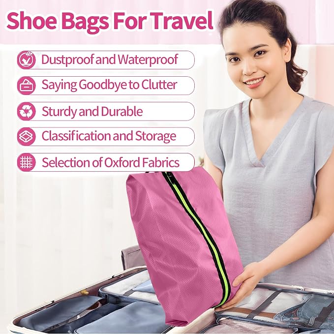 Shoe Bags for Travel, Large Capacity Oxford Fabric 3 Pack Pink | Waterproof Dustproof Design, Fits Men Women Shoes Up to Size 14, Gym Trips Closet Storage, Durable Zipper Handle - Image 5