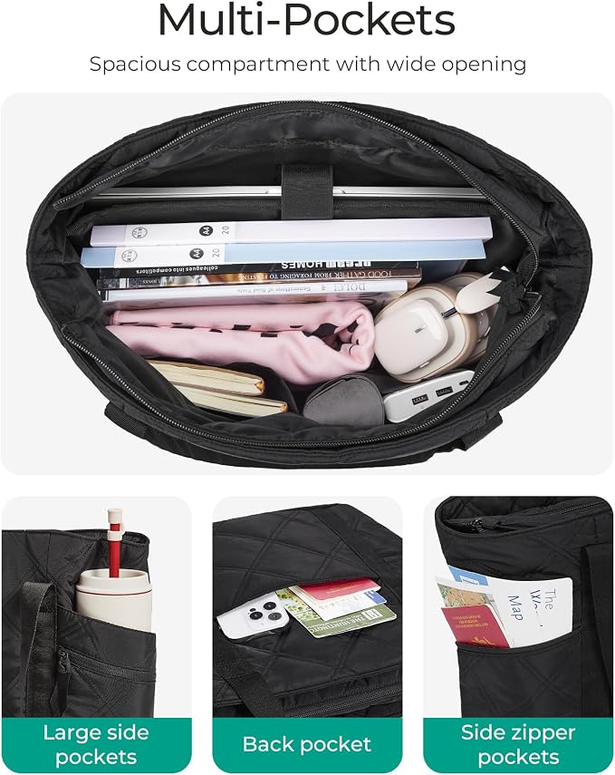 BAGSMART Crush Tote Bag for Women, 20L Puffer Work Tote with Zipper | Quilted Nurse Hospital Bag For Travel College Gym - Image 5