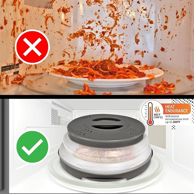 HOVER COVER Magnetic Microwave Splatter Cover - 12-Inch Collapsible - Gray | High Power, Stronger Magnetic Grip, BPA-Free Lid, Vented Plate Guard with Steam Vents, Dishwasher Safe, Space-Saving Storage - Image 5