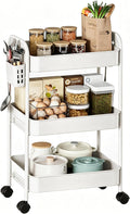 Heavy-Duty Rolling Cart 3 Tier Metal Utility Storage Cart | with Casters, Hooks & Hanging Cups, Rolling Storage Organizer for Kitchen Office Craft Snack Book by Unknown