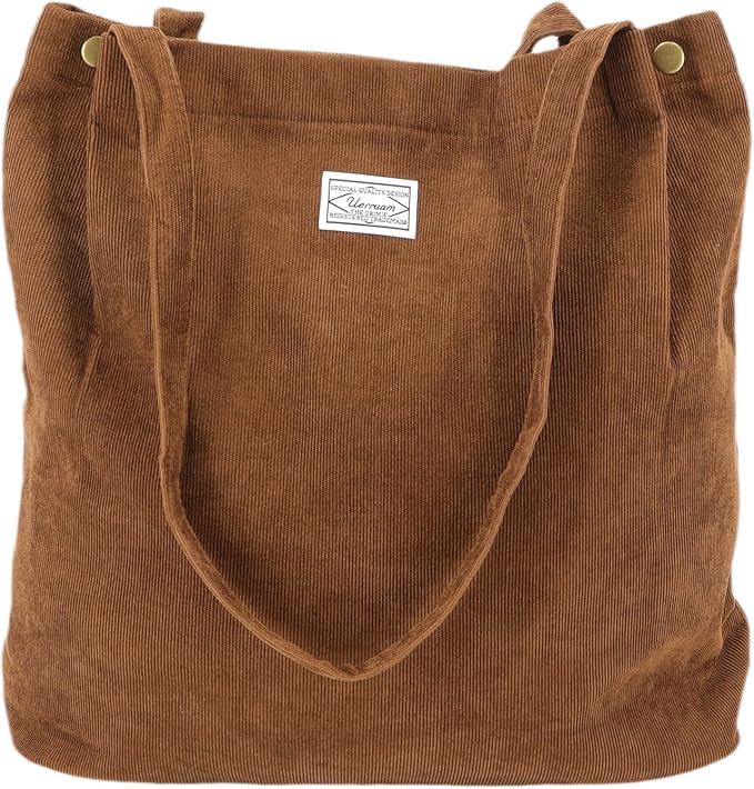 UERRUAM Corduroy Tote Bag for Women with Inner Pockets, Cute Go-to Bag | Slouchy Shoulder Bag for Everyday, Work, Books, Beach & Grocery Shopping, Lightweight Washable Foldable, Cloth Purse by UERRUAM