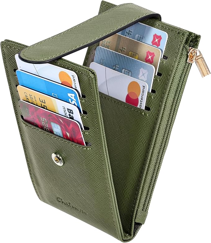 Chelmon Women's RFID Slim Card Holder Wallet | Thin Bifold Multi Card Case with Zipper Coin Pocket Purse for Women(Green Army) - Image 6