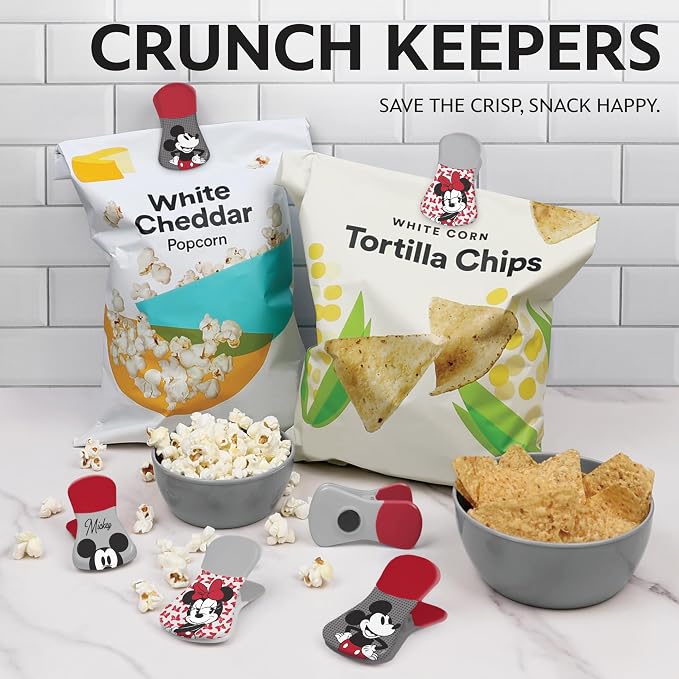 Disney Mickey & Minnie Magnetic Chip Clips, Set of 6 | Airtight food storage bag clips for snack, cereal, and coffee bags, great for pantry and fridge, magnet displays kids artwork - Image 2