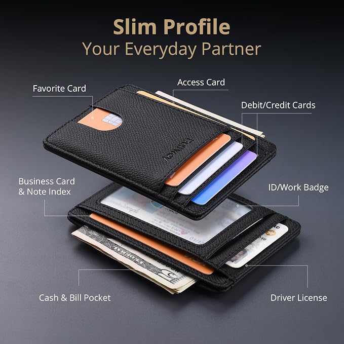 Buffway Slim Minimalist Front Pocket RFID Blocking Leather Wallets for Men and Women - Galaxy Black - Image 3