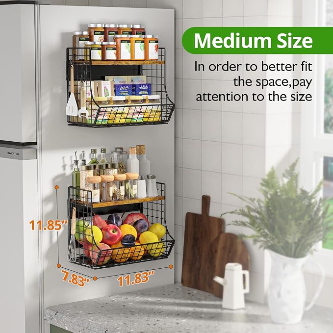 2 Pack Magnetic Shelf for Fridge with Wood Lid, Fruit Potato and Onion Storage Bins, Pantry Organizers and Storage, Strong Magnetic Spice Rack for Refrigerator, Kitchen Counter and Laundry Room - Image 3